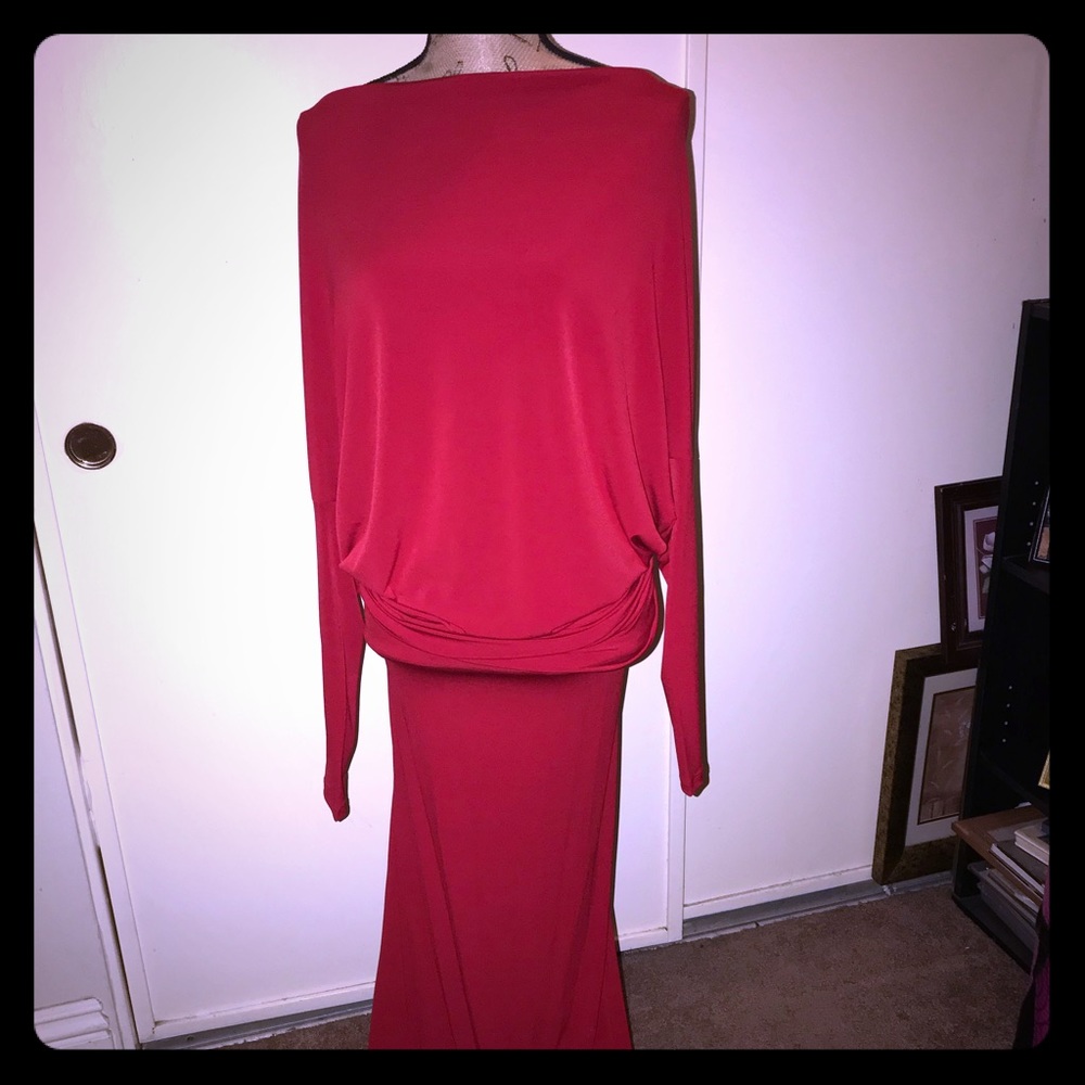 Red Off the Shoulder, low open back long Gown